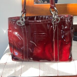 Coach Burgundy East West Patent Leather Tote